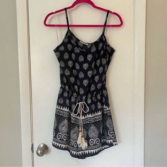 a.gain Romper Spaghetti Strap Navy White Print L - Picture 4 of 7